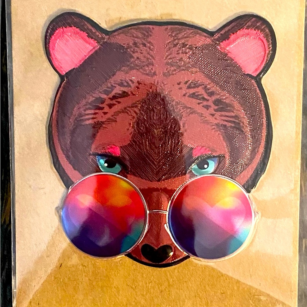 Grizzly Bear with hippie sunglasses large vinyl sticker 3D look